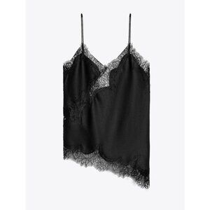 NWT ZARA ZW COLLECTION LACE CAMISOLE TOP Black Size Medium